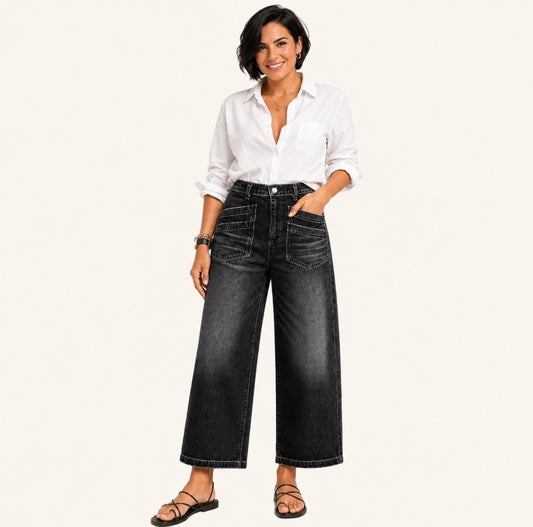 High-Waisted Stretchy Wide-Leg Jeans with Pockets