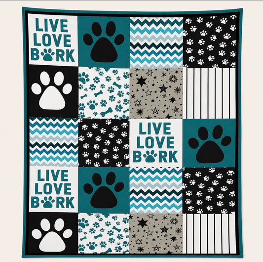 “Live Love Bark” Dog Theme Blanket