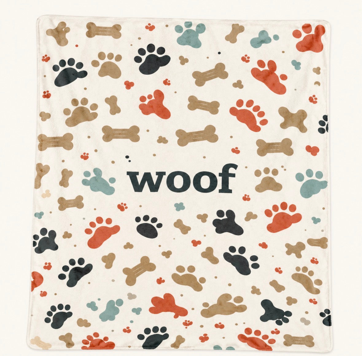 “Woof” Dog Bones and Paw Prints Blanket