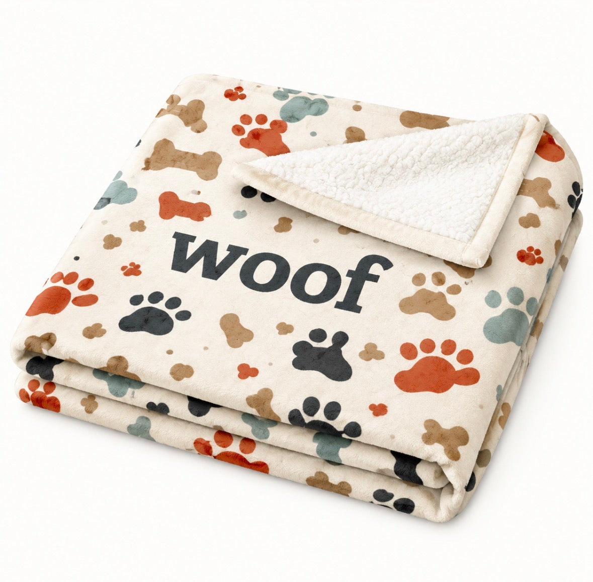 “Woof” Dog Bones and Paw Prints Blanket