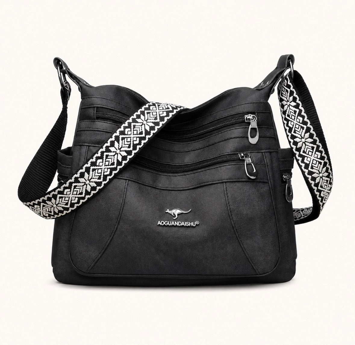 Vintage-style Single-shoulder Bag, Solid Color Handbag with Zipper Closure