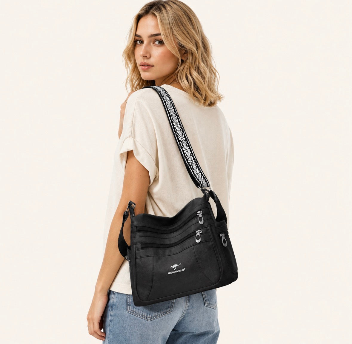 Vintage-style Single-shoulder Bag, Solid Color Handbag with Zipper Closure