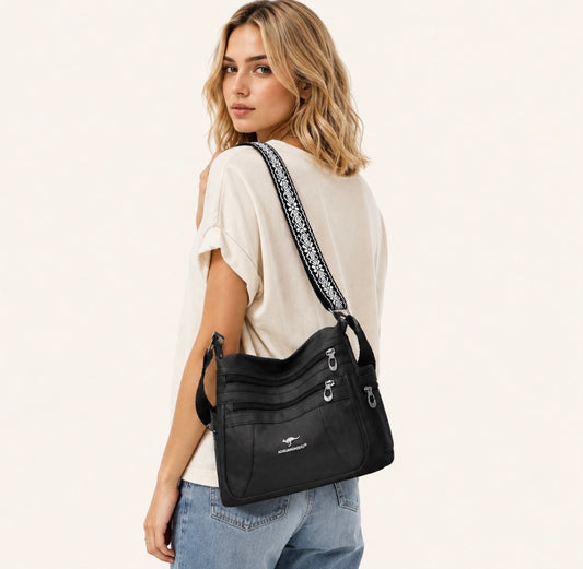 Vintage-style Single-shoulder Bag, Solid Color Handbag with Zipper Closure