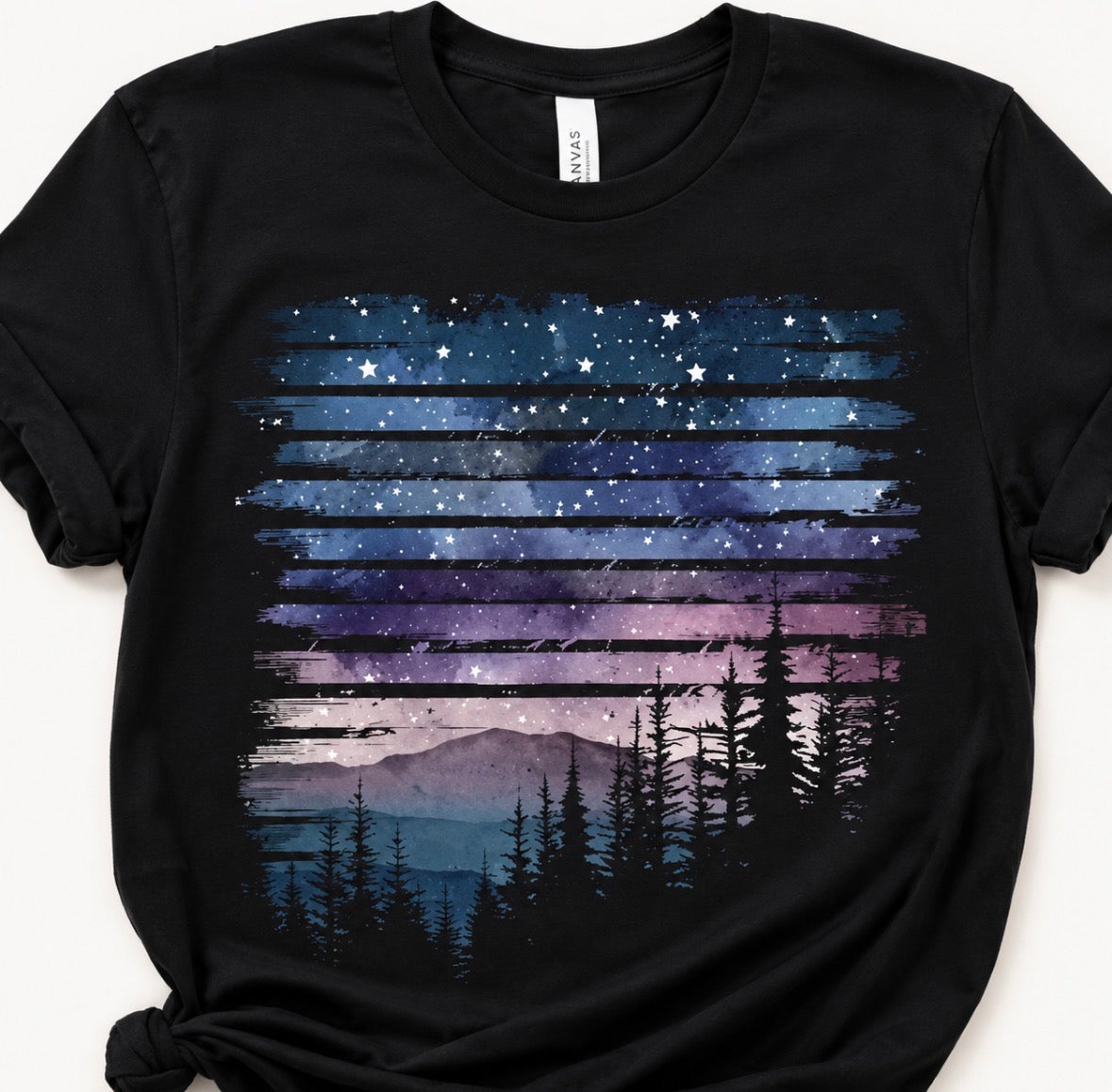 UNISEX Graphic T-shirt - Pine Tree and Mountain Sunrise View