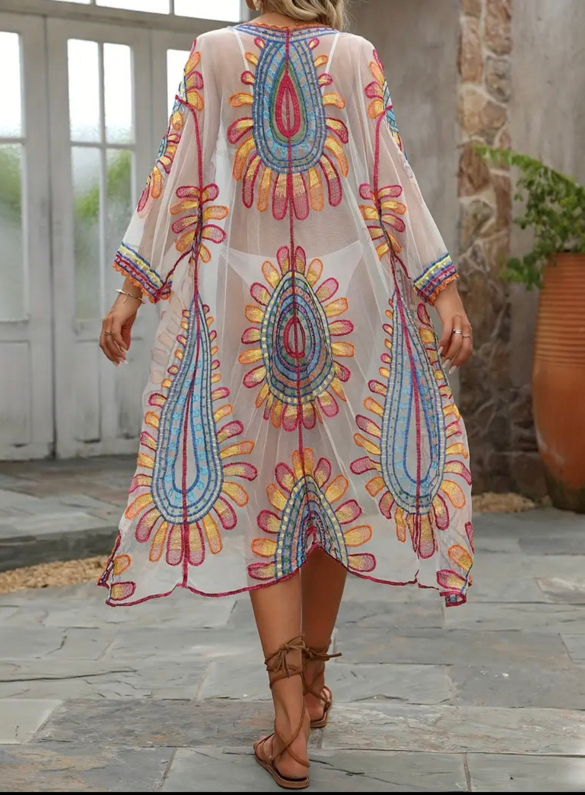 3/4 Sleeve Boho Beach Cover Up