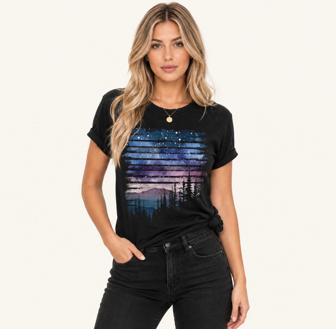 UNISEX Graphic T-shirt - Pine Tree and Mountain Sunrise View