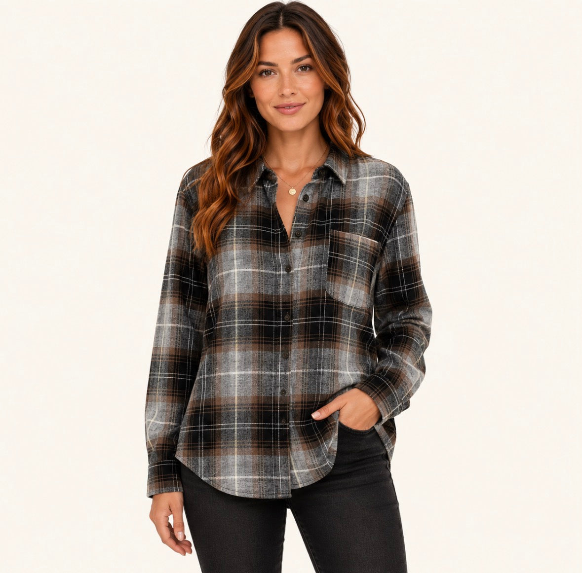 Long Sleeve Plaid Button Down Shirt