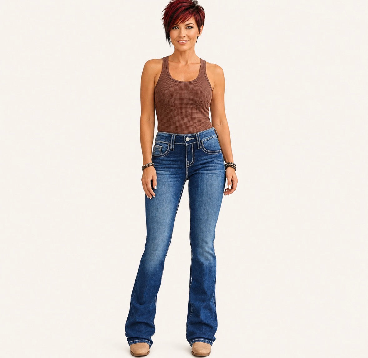 High-Waisted Bootcut Bell-Bottom Jeans with Wing &amp; Geometric Embroidery Back Pockets