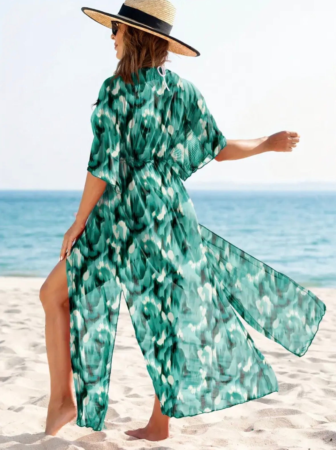 Leaf Print Beach Cover Up