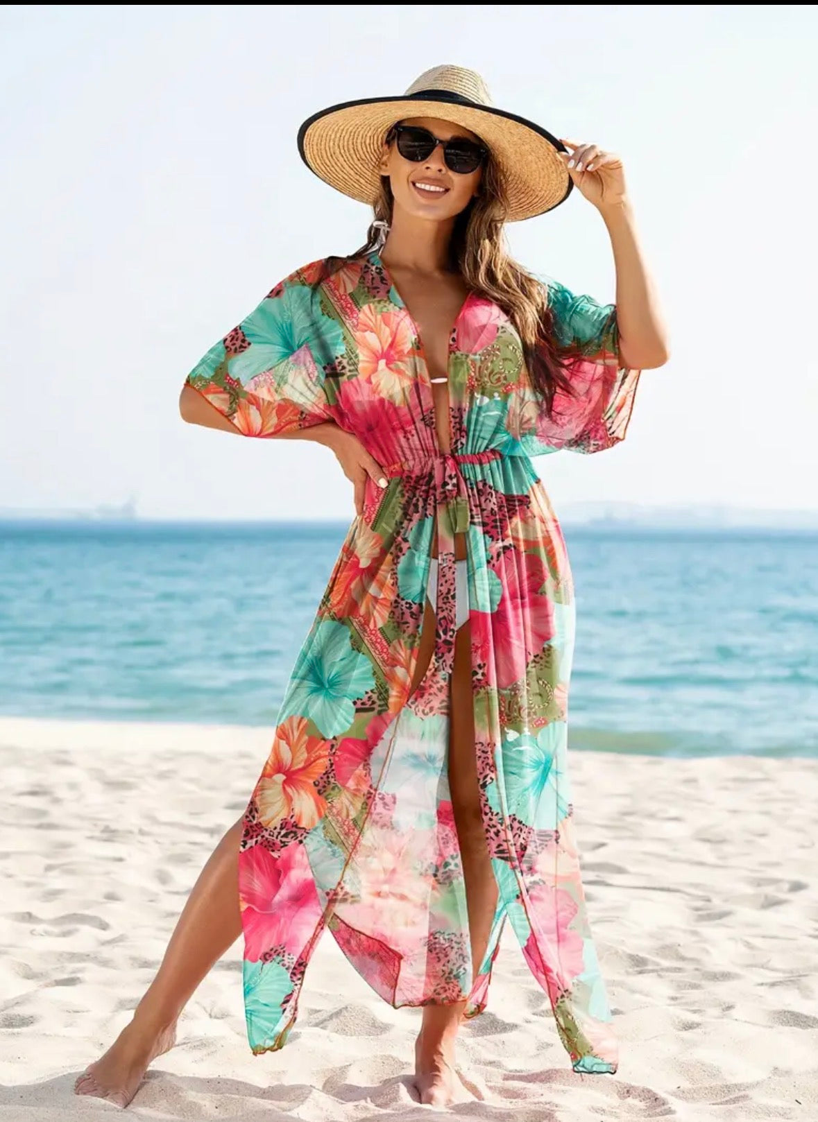 Long Floral Beach Cover Up