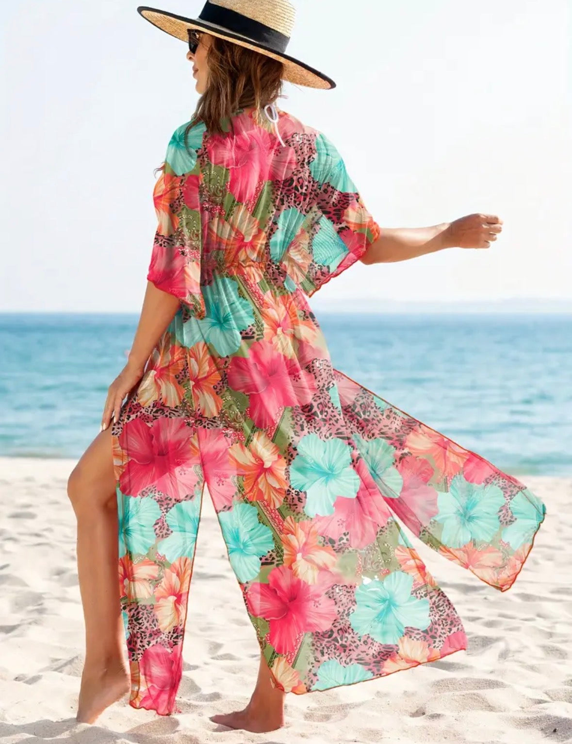 Long Floral Beach Cover Up