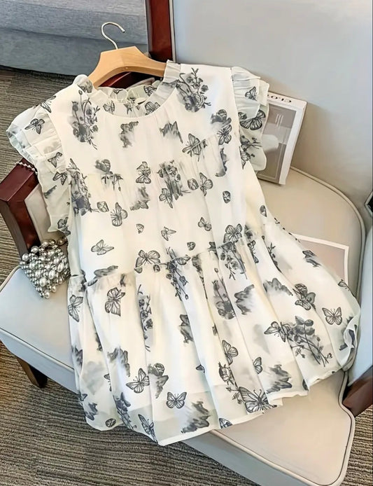 Plus Size Elegant Chinese Butterfly Chrysalis Print Blouse
