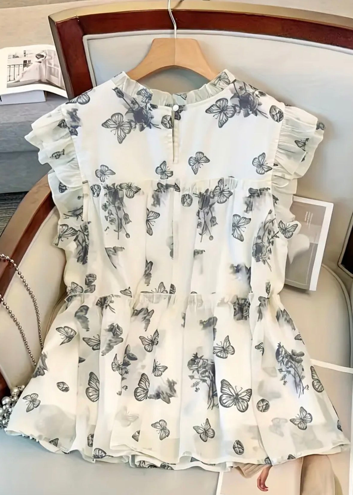 Plus Size Elegant Chinese Butterfly Chrysalis Print Blouse