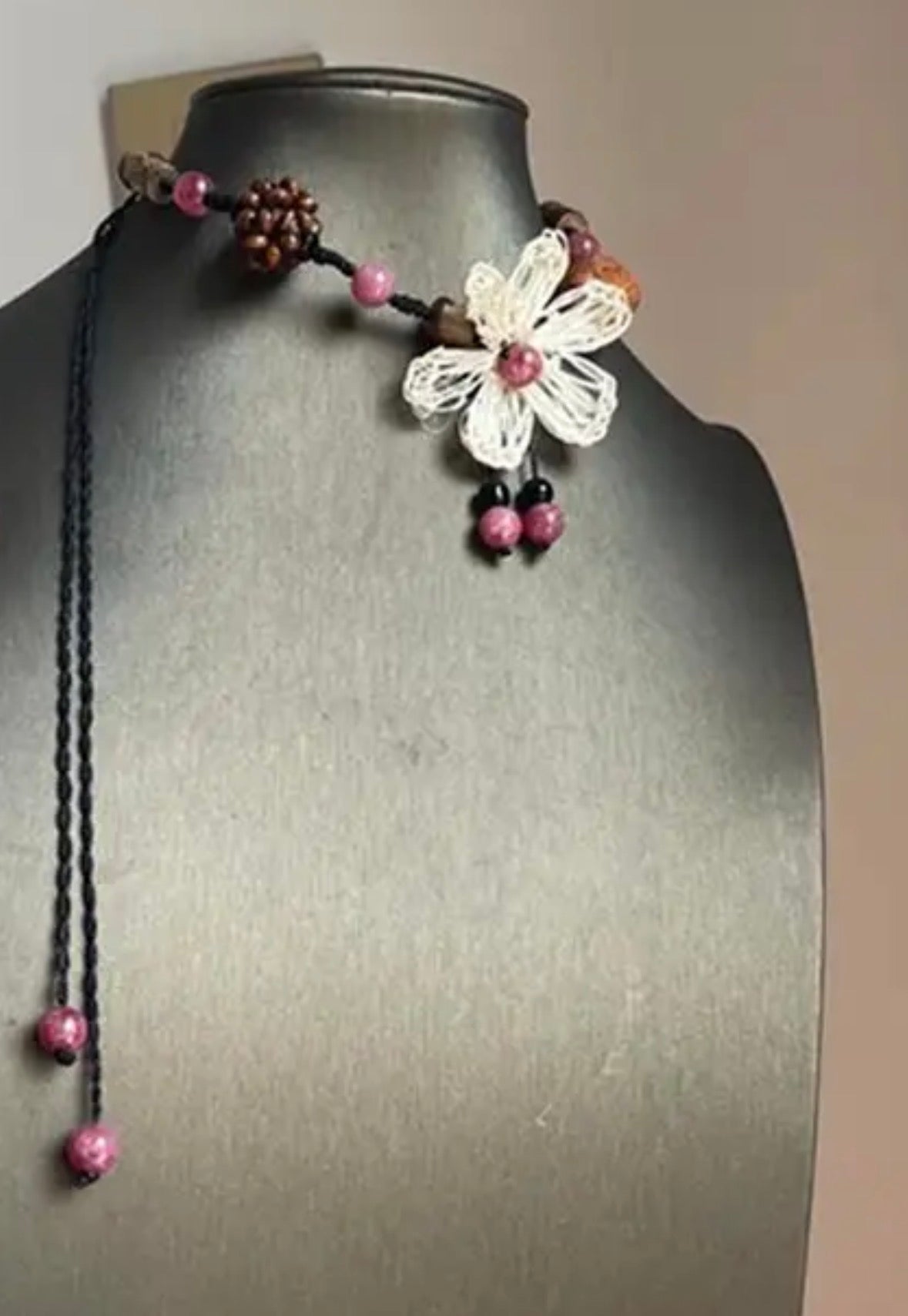 Bohemian Style Wood Bead Floral Necklace