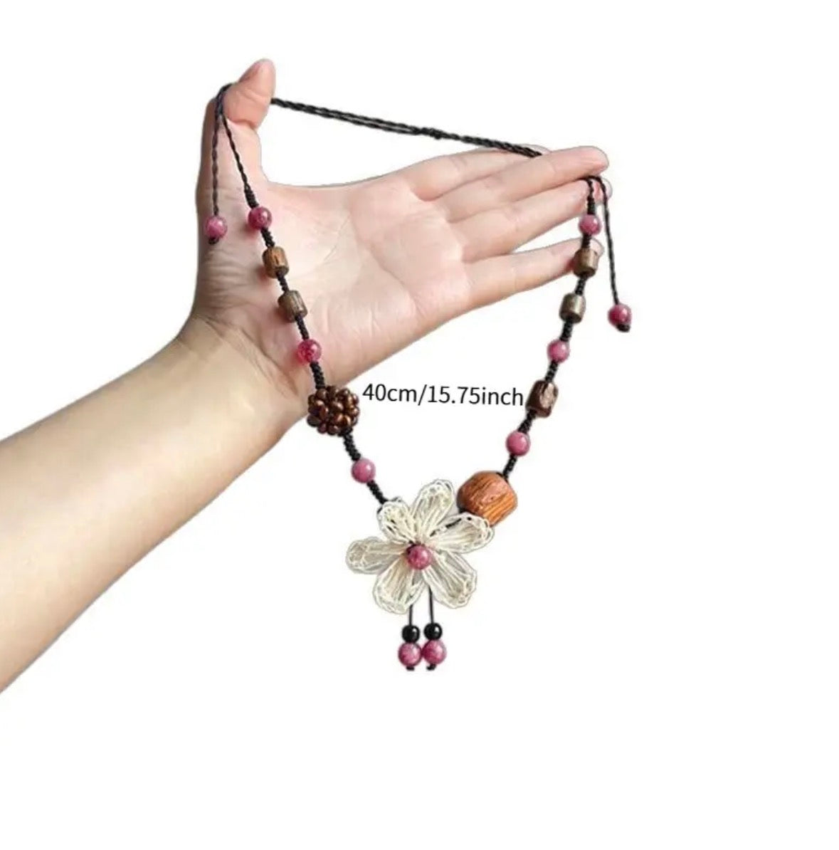 Bohemian Style Wood Bead Floral Necklace