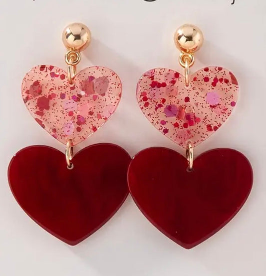 Dual Heart Drop Earrings