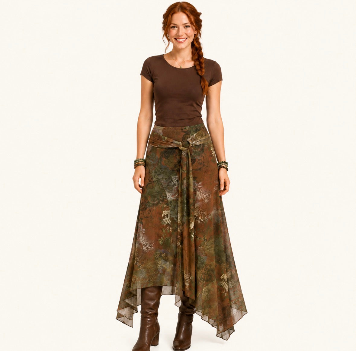 Bohemian Asymmetrical Hem Paisley A-Line Skirt
