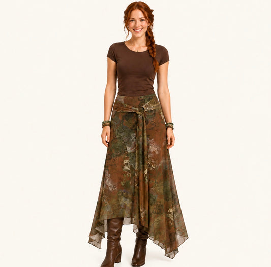 Bohemian Asymmetrical Hem Paisley A-Line Skirt