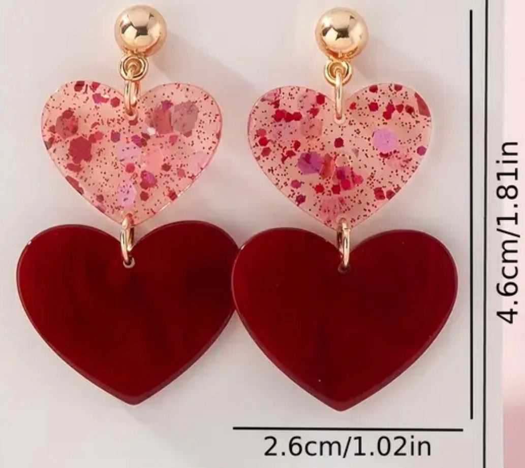 Dual Heart Drop Earrings