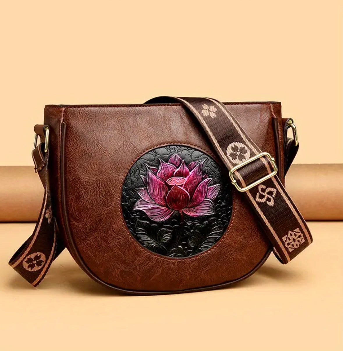Crossbody Bag with Lotus Flower