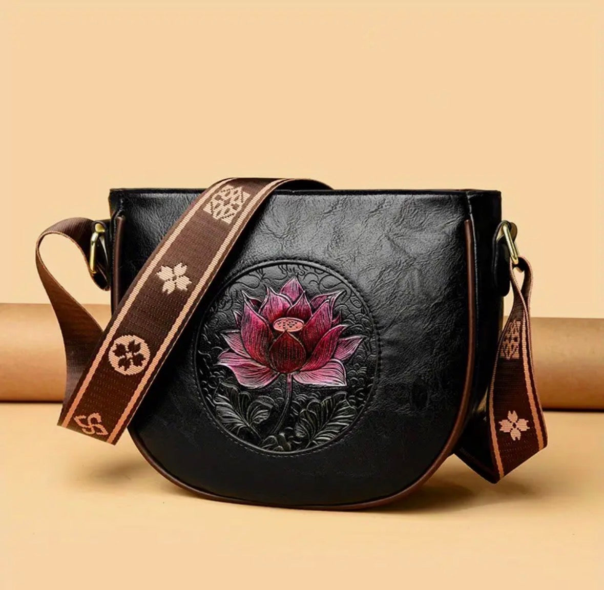 Crossbody Bag with Lotus Flower