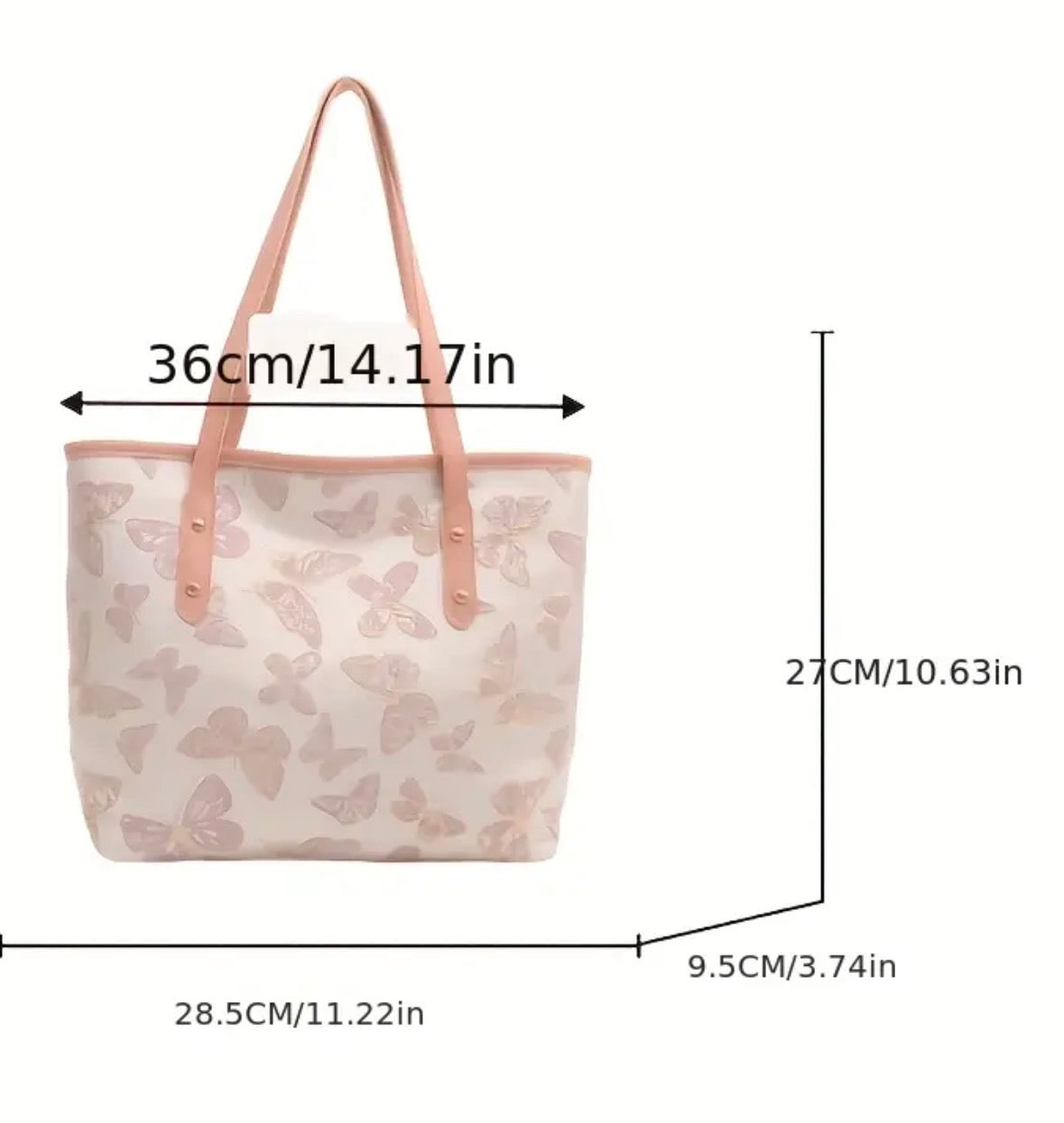 Large Tote Bag with Embroidered Butterflies