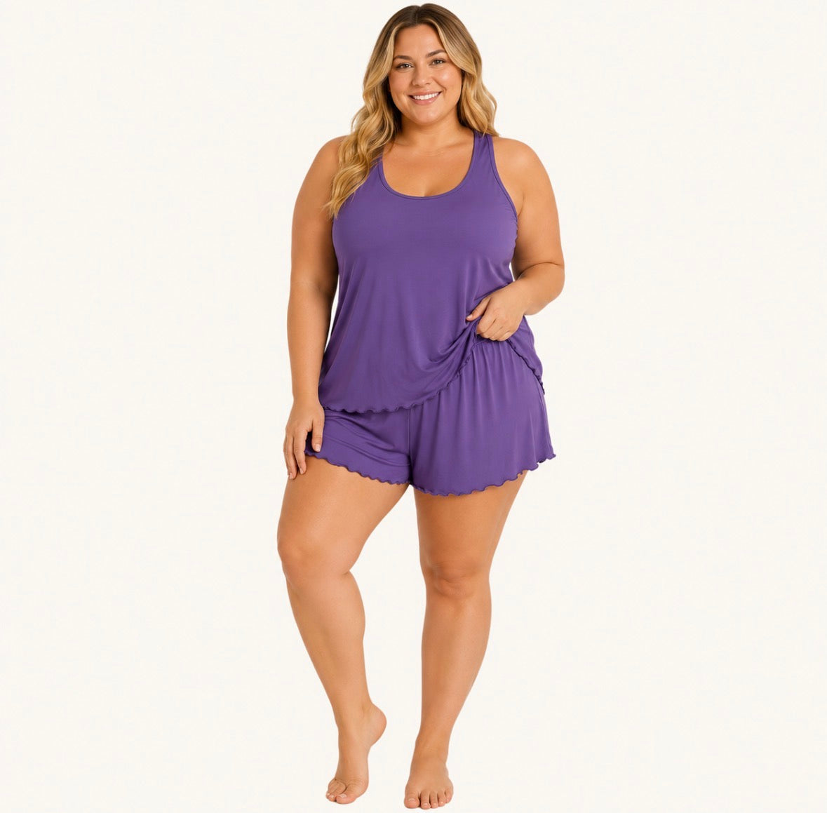 Plus Size Casual Tank Top And Shorts Loungewear Set