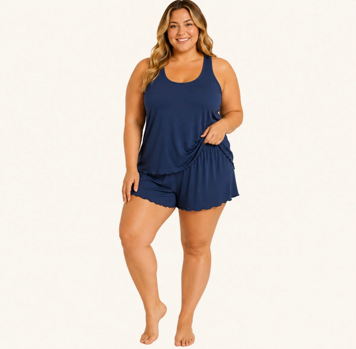 Plus Size Casual Tank Top And Shorts Loungewear Set