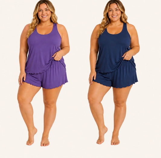 Plus Size Casual Tank Top And Shorts Loungewear Set