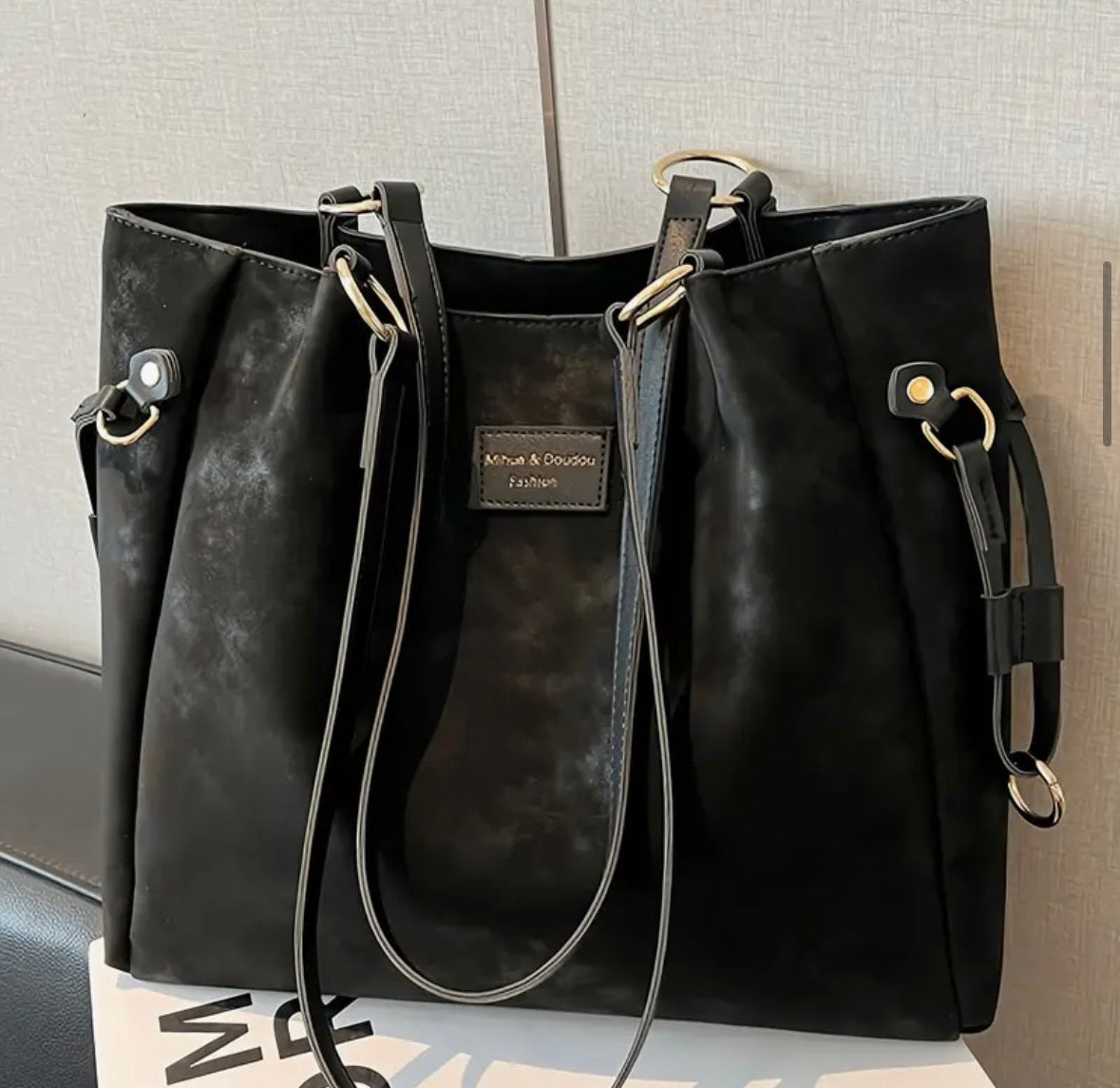 Large Faux Suede Tote Bag with Zipper Closure