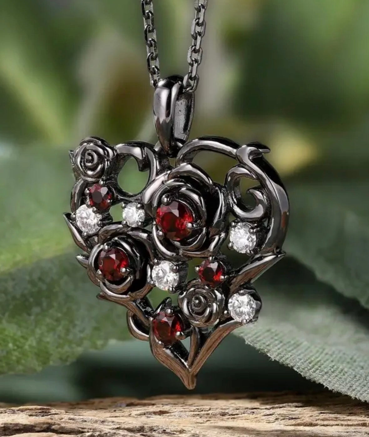 Gothic Black Rose Necklace