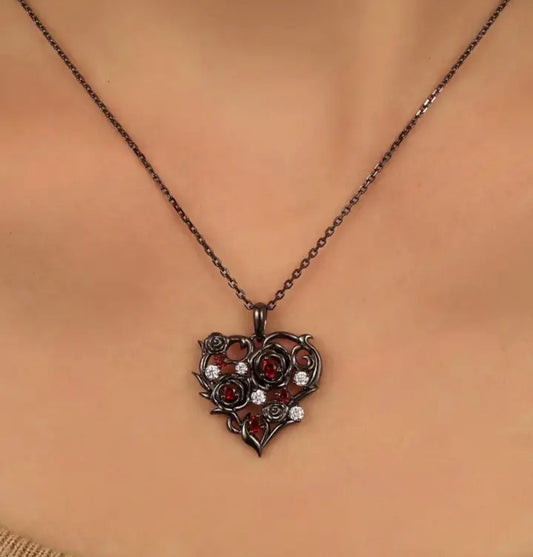 Gothic Black Rose Necklace