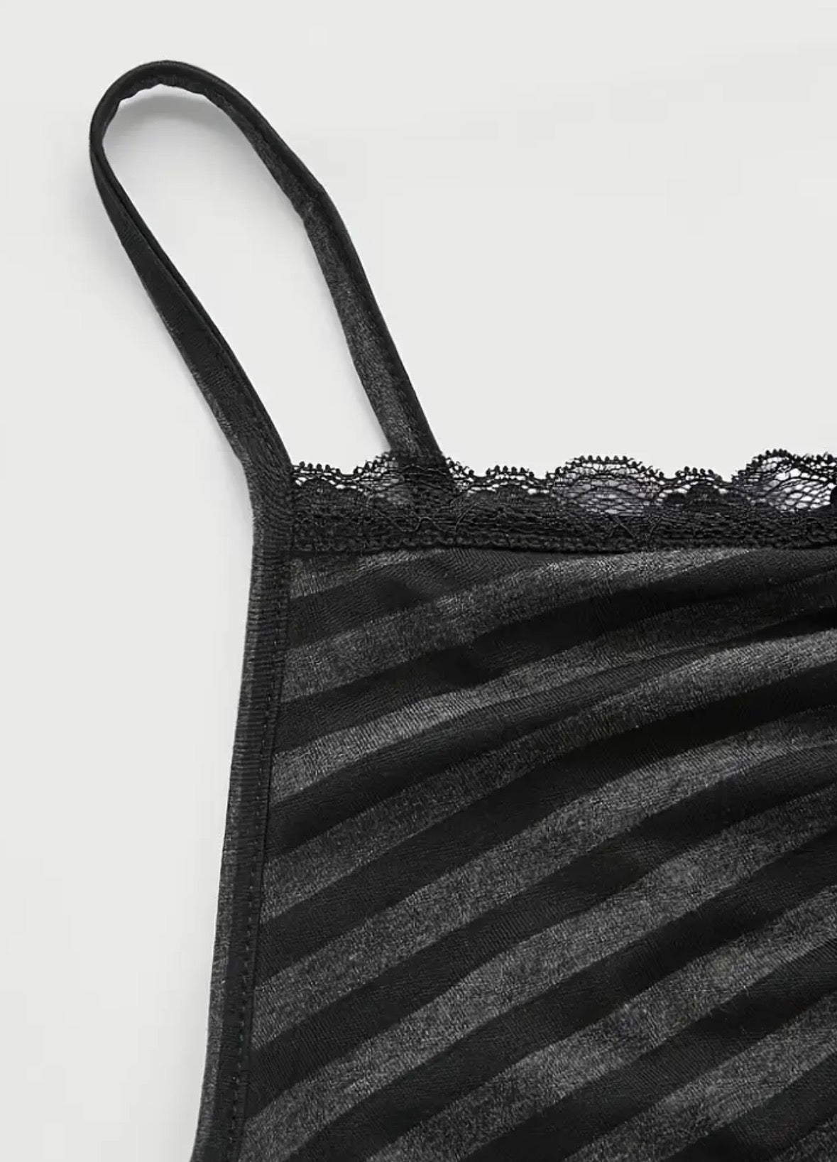 Black Striped Tank Top with Lace Trim
