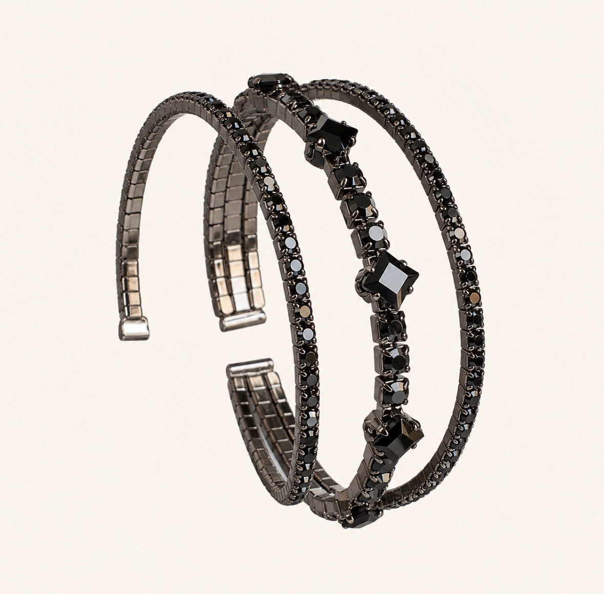 3-row Open Ended Synthetic Black Zirconia Bracelet
