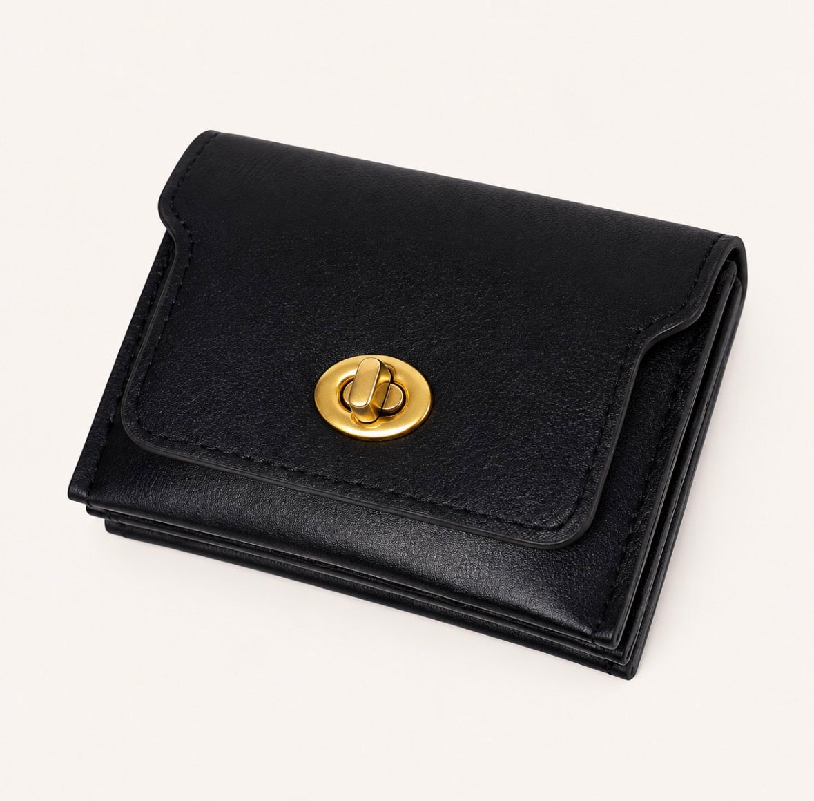 Faux-Leather Three Compact Wallet with Gold-Tone Twist Lock Closure