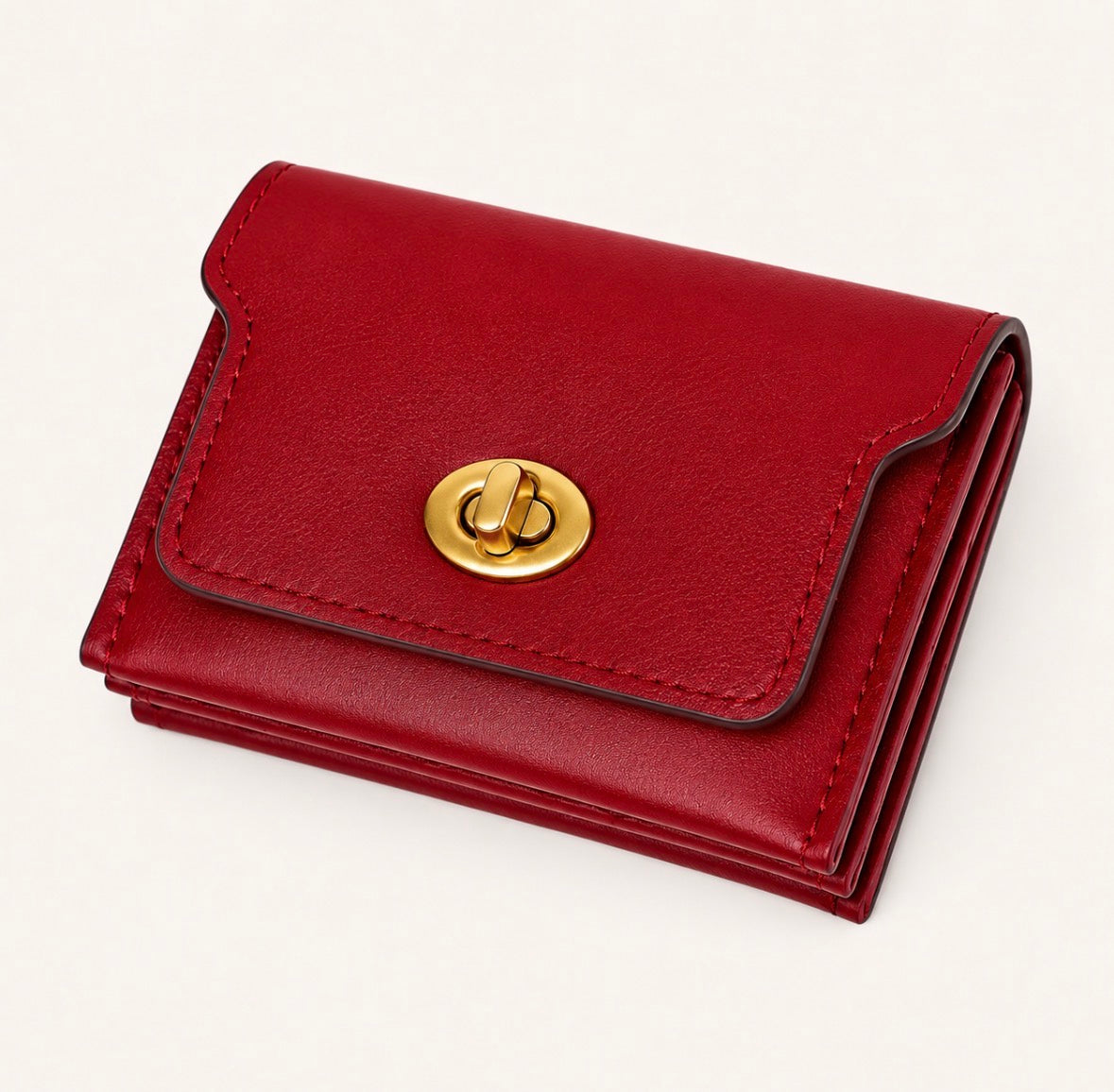 Faux-Leather Three Compact Wallet with Gold-Tone Twist Lock Closure