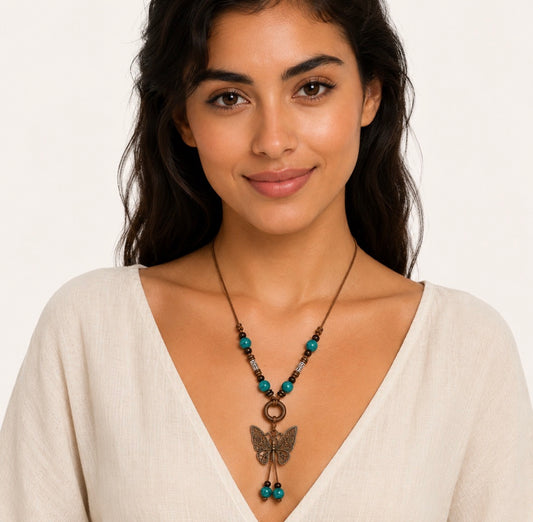 Bohemian Style Rustic Butterfly Pendant Necklace