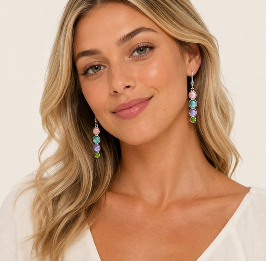 Bohemian Style Multi-color Round Drop Earrings