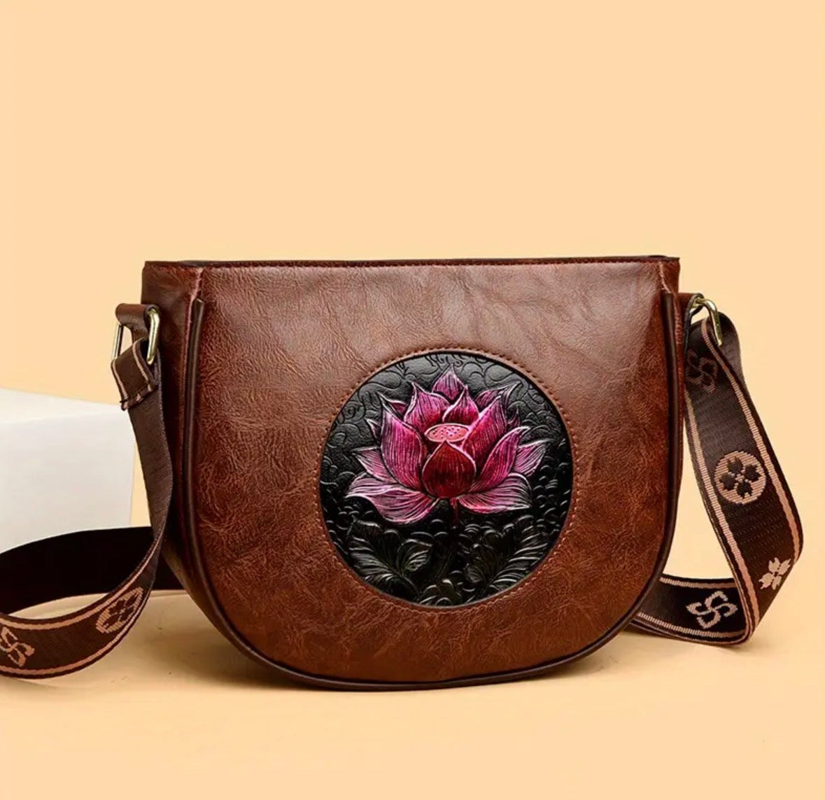 Crossbody Bag with Lotus Flower