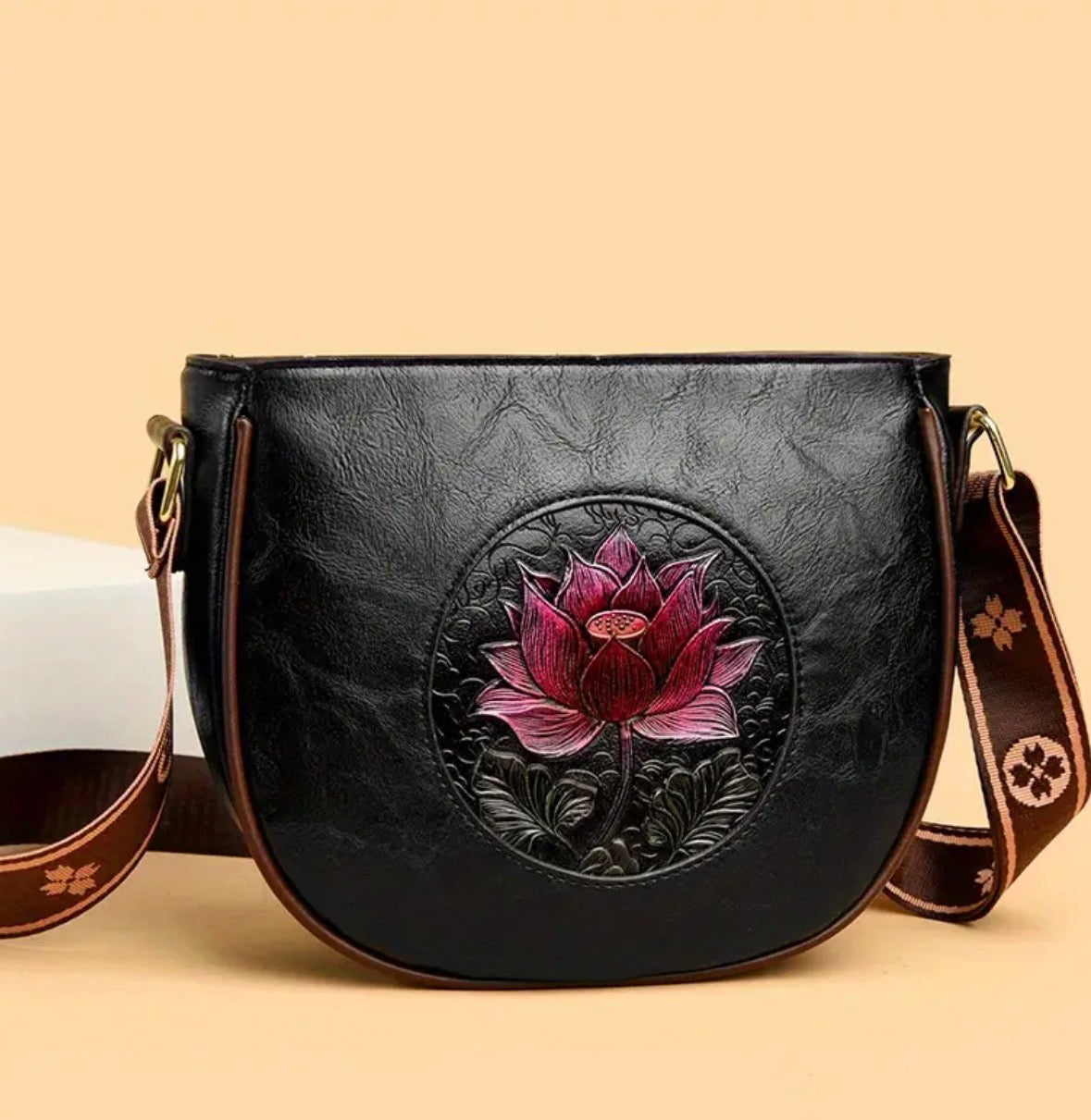 Crossbody Bag with Lotus Flower