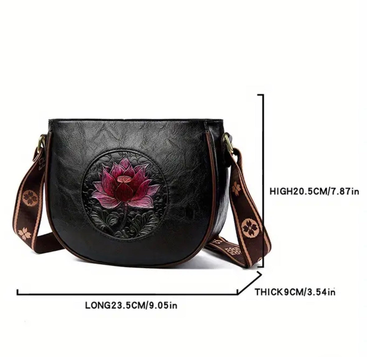 Crossbody Bag with Lotus Flower