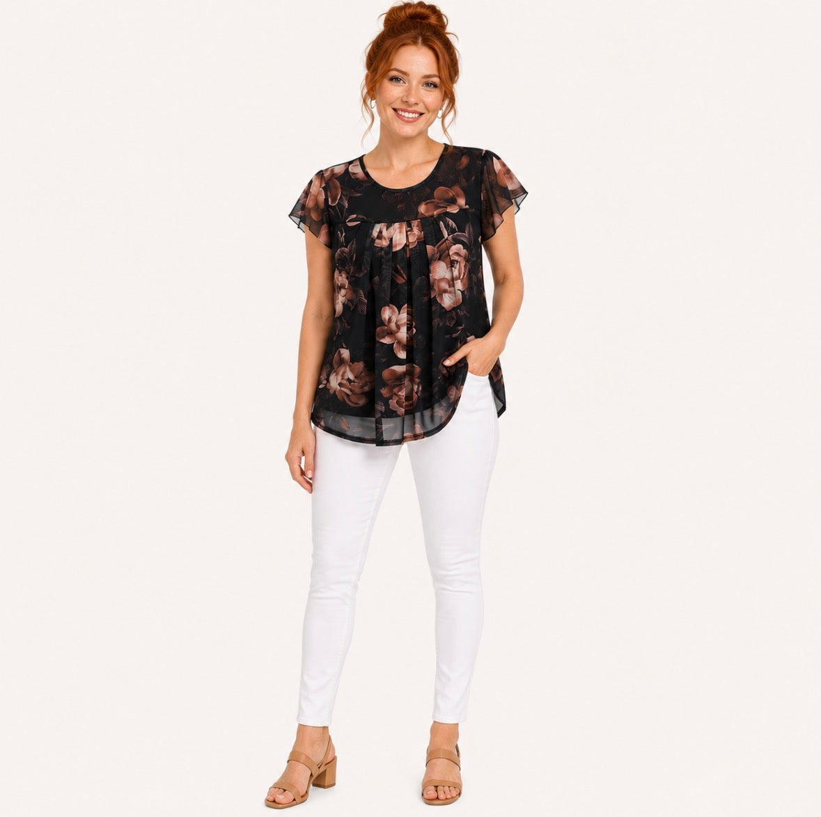 Short Sleeve Floral Print Top
