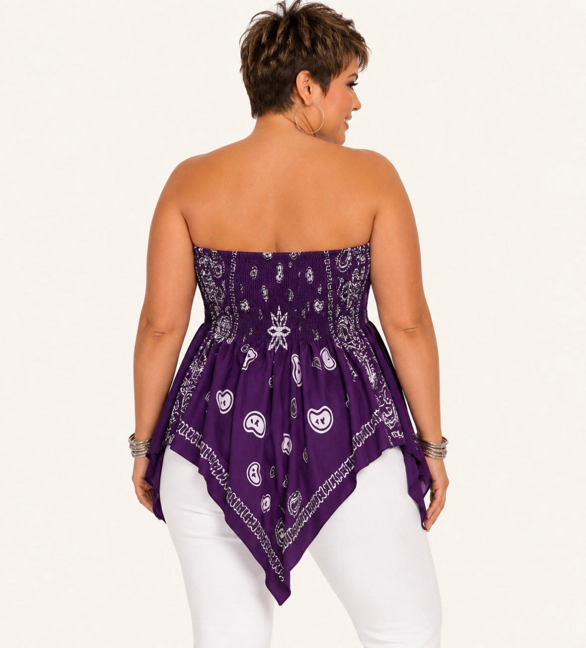 Plus Size Paisley Bandana-Style with a Stretchy Asymmetrical Hem and Waist-Cinching Bohemian Top