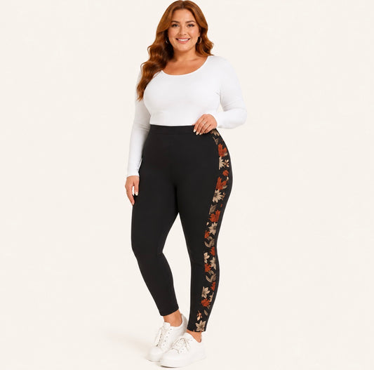 Plus Size Double-Sided Floral Print Leggings