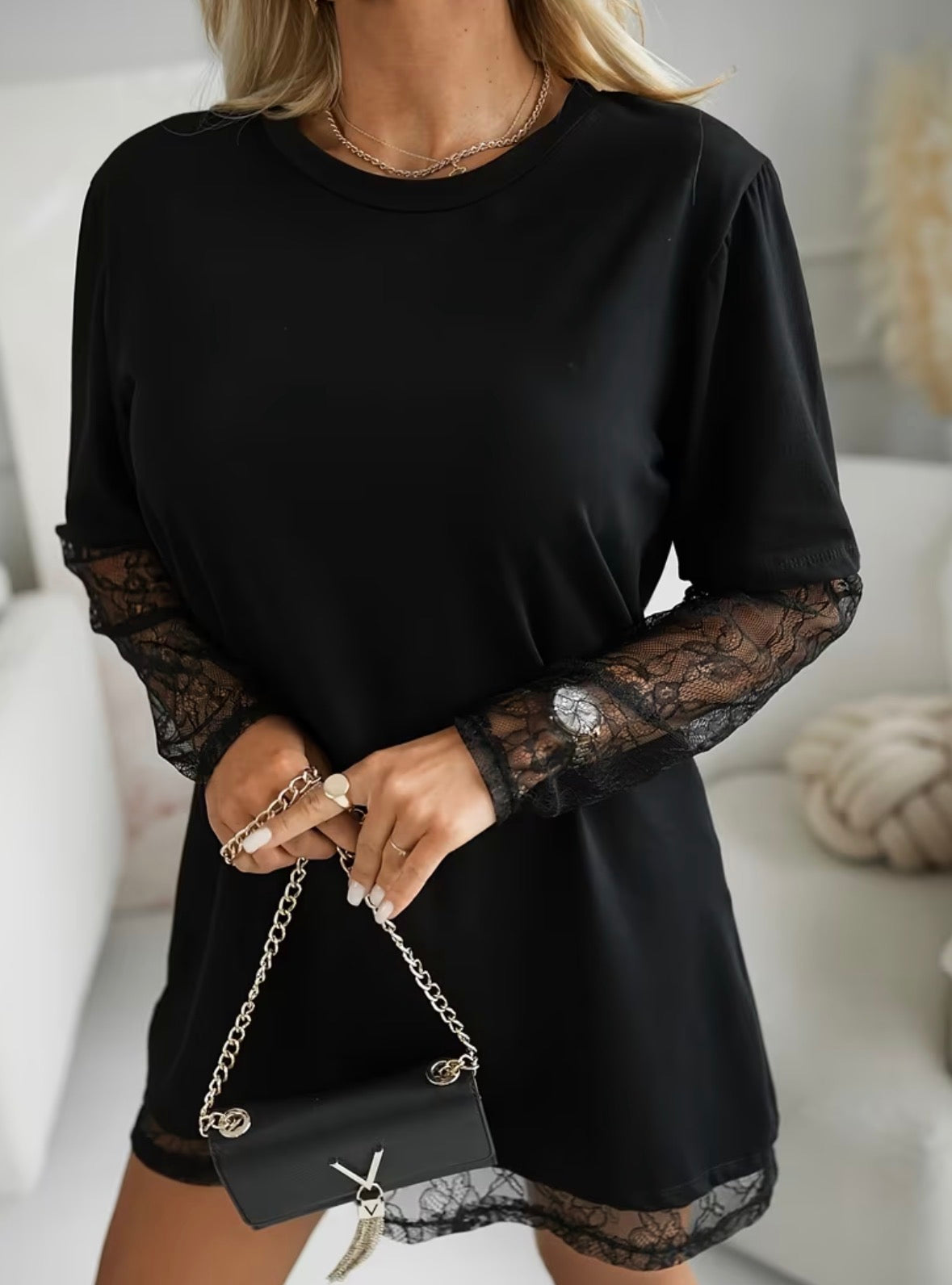Mini Dress with Lace Panels