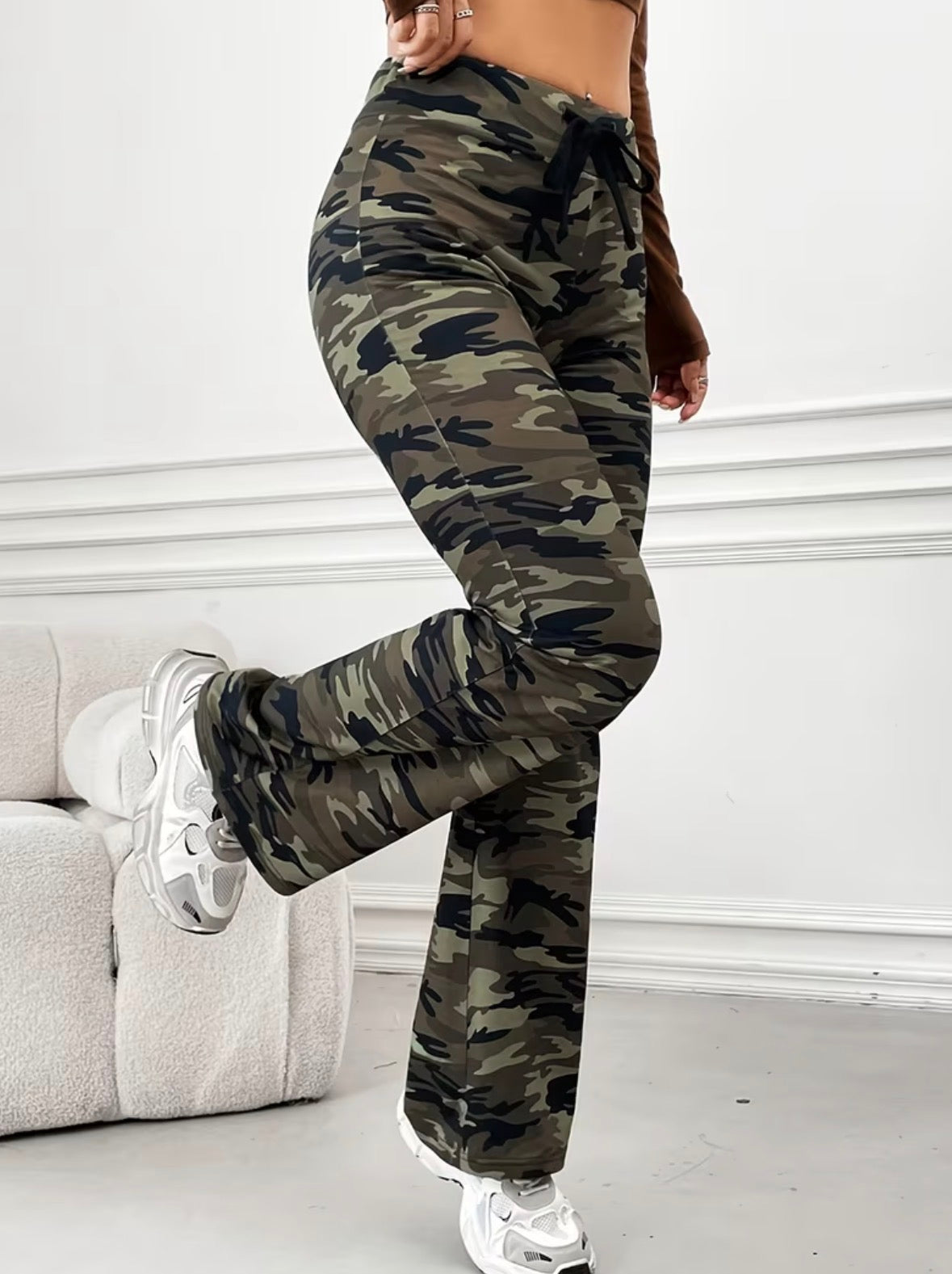 Camo High Waist Loungewear Pants with Drawstring