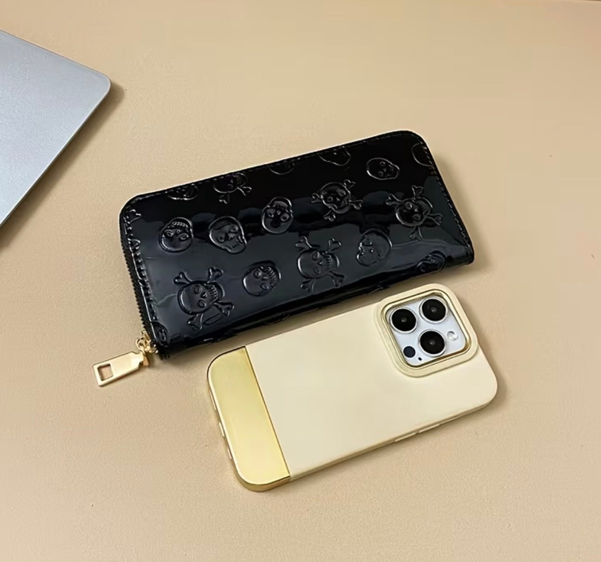 Wallet with Embossed Skulls