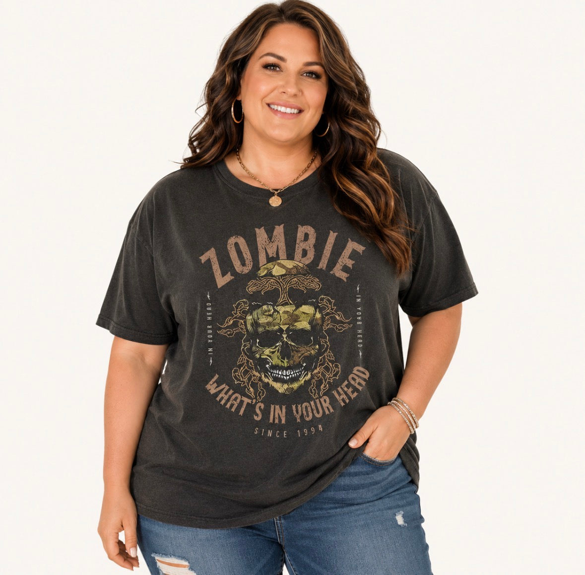 Plus Size Graphic T-shirt “Zombie What’s In Your Head”
