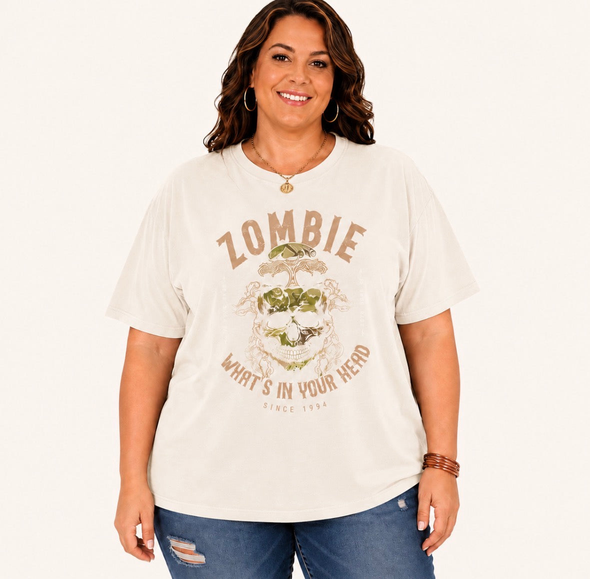Plus Size Graphic T-shirt “Zombie What’s In Your Head”