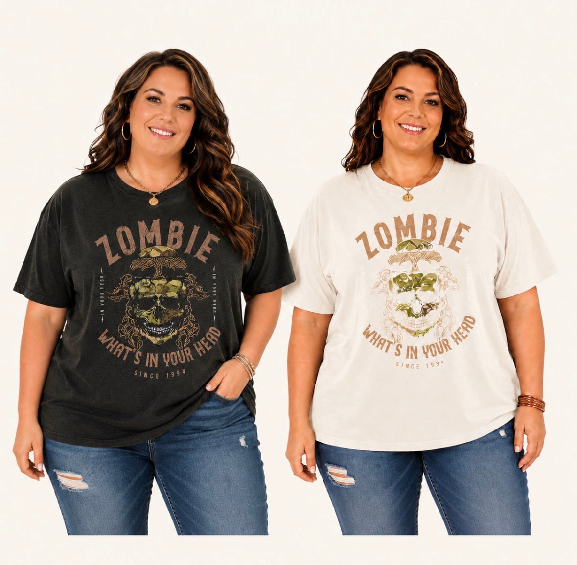 Plus Size Graphic T-shirt “Zombie What’s In Your Head”